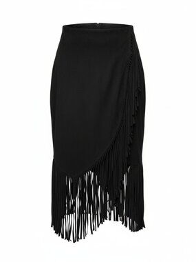 Black Fringe Vegan Suede Wrap Skirt